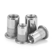 SS304 Stainless Steel A2-70 Rivet Nuts Supplier M3 M4 M5 M6 M8 M10 M12 Flat Head Open End Knurled Body Insert Rivet Nut